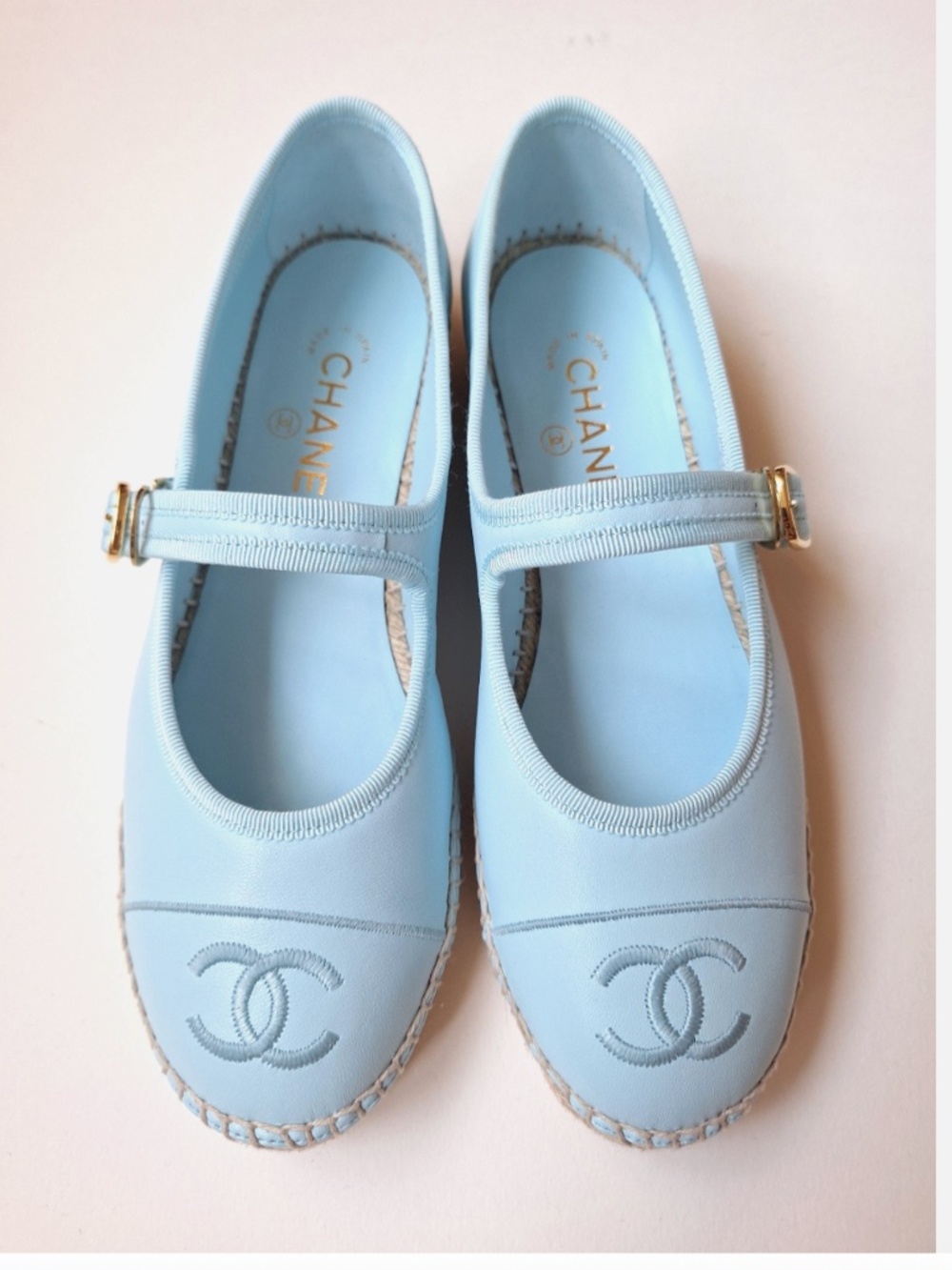 CHANEL 26S Lambskin Mary Jane Light Blue Espadrilles 2026 Spring Summer size 8